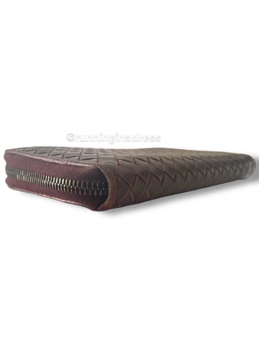 Bottega Veneta Intrecciato Leather Long Zip Around Wallet Metallic Copper Brown